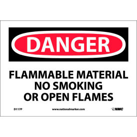 National Marker Company D117P NMC™ Signs w/ Safety Message, Flammable Material No Smoking, 1/10 Mil Thick, 10"W x 7"H image.