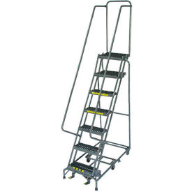 7 Step 24"" W Grip All Directional Steel Rolling Ladder- Safety Angle - SW730PIPG