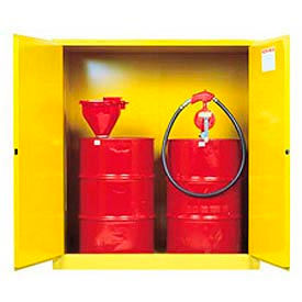 JUSTRITE SAFETY GROUP 899100 Justrite® Drum Cabinet 110 Gal. Capacity Vertical Manual Close Flammable W/ Drum Support image.
