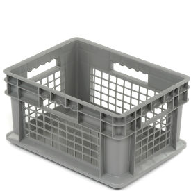 Global Industrial 662119 Global Industrial™ Mesh Straight Wall Container, Solid Base, 15-3/4"Lx11-3/4"Wx8-1/4"H, Gray image.