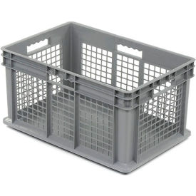 Global Industrial 662121 Global Industrial™ Mesh Straight Wall Container, Solid Base, 23-3/4"Lx15-3/4"Wx12-1/4"H, Gray image.