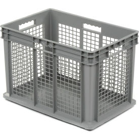 Global Industrial 662122 Global Industrial™ Mesh Straight Wall Container, Solid Base, 23-3/4"Lx 15-3/4"x16-1/8"H, Gray image.