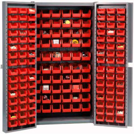 Global Industrial 662132RD Global Industrial™ Bin Cabinet Deep Door - 156 Red Bins, 16Ga. Assembled Cabinet 38 x 24 x 72 image.