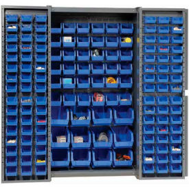 Global Industrial 662133BL Global Industrial™ Bin Cabinet Deep Door - 144 Blue Bins, 16-Gauge Assembled Cabinet 38x24x72 image.