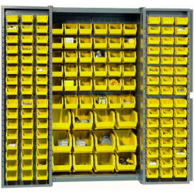 Global Industrial 662133YL Global Industrial™ Bin Cabinet Deep Door - 144 Yellow Bins, 16-Gauge Assembled Cabinet 38x24x72 image.