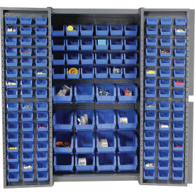 Global Industrial 662134BL Global Industrial Storage Cabinet w/ 136 Blue Bins, Assembled, 365 lbs. Weight, 38"W x 24"D x 72"H image.