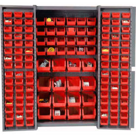 Global Industrial 662134RD Global Industrial Storage Cabinet w/ 136 Red Bins, Assembled, 365 lbs. Weight, 38"W x 24"D x 72"H image.