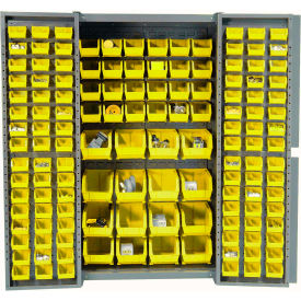 Global Industrial 662134YL Global Industrial Storage Cabinet w/ 136 Yellow Bins, Assembled, 365 lbs. Weight, 38"W x 24"D x 72"H image.