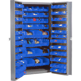 Global Industrial 662136BL Global Industrial™ Bin Cabinet Deep Door - 132 Blue Bins, 16-Gauge Unassembled Cabinet 38x24x72 image.