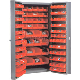 Global Industrial 662136RD Global Industrial™ Bin Cabinet Deep Door - 132 Red Bins, 16-Gauge Unassembled Cabinet 38x24x72 image.