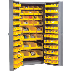 Global Industrial 662136YL Global Industrial™ Bin Cabinet Deep Door - 132 Yellow Bins, 16 Ga. Unassembled Cabinet 38x24x72 image.