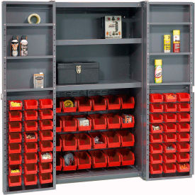 Global Industrial 662137RD Global Industrial Storage Cabinet w/ 68 Red Bins, Assembled, 310 lbs. Weight, 38"W x 24"D x 72"H image.