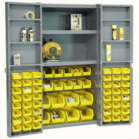 Global Industrial 662138YL Global Industrial™ Bin Cabinet Deep Door, 68 YL Bins, Shelves, 16 Ga Assembled Cabinet 38x24x72 image.