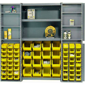Global Industrial 662139YL Global Industrial™ Bin Cabinet Deep Door, 64 YL Bins, Shelves, 16 Ga Assembled Cabinet 38x24x72 image.