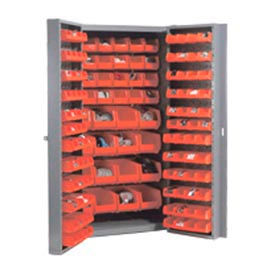 Global Industrial 662145RD Global Industrial™ Bin Cabinet Deep Door - 136 Red Bins, 16-Gauge Unassembled Cabinet 38x24x72 image.