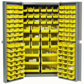 Global Industrial 662147YL Global Industrial™ 16-Gauge Deep Door Bin Cabinet, 132 Yellow Bins, 38" x 24" x 72", Assembled image.