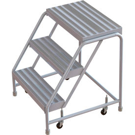 3 Step Aluminum Rolling Ladder 16""W Ribbed Step W/O Handrails - WLAR003164