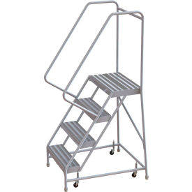 4 Step Aluminum Rolling Ladder 16""W Ribbed Step 30"" Handrails - WLAR104164