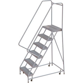 Tri Arc Mfg WLAR106164 6 Step Aluminum Rolling Ladder, 16"W Ribbed Step, 30" Handrails - WLAR106164 image.