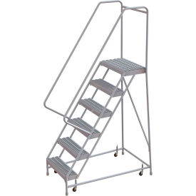 Tri Arc Mfg WLAR106165 6 Step Aluminum Rolling Ladder, 16"W Grip Step, 30" Handrails - WLAR106165 image.