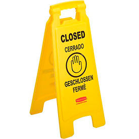 Rubbermaid Commercial Products FG611278YEL Rubbermaid® 6112-78 Floor Sign 2 Sided Multi-Lingual - Closed image.