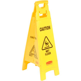 Rubbermaid Commercial Products FG611477YEL Rubbermaid® 6114-77 Wet Floor Sign, 4-Sided Yellow image.