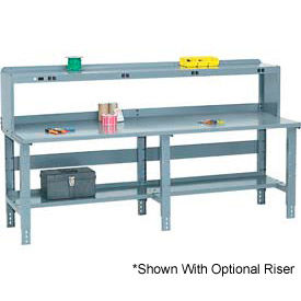 Global Industrial 706436 Global Industrial™ Extra Long Workbench w/ Steel Square Edge Top & Riser, 96"W x 30"D, Gray image.