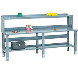 Global Industrial 706437 Global Industrial™ Extra Long Workbench w/ Steel Square Edge Top & Riser, 96"W x 36"D, Gray image.