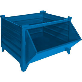 Global Industrial 800102BJ Global Industrial™ Stackable Steel Container W/Hopper Front, 35"Lx30"Wx24"H, Blue image.