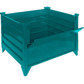 Global Industrial 800102GM Global Industrial™ Stackable Steel Container W/Drop Gate, 35"Lx30"Wx24"H, Green image.