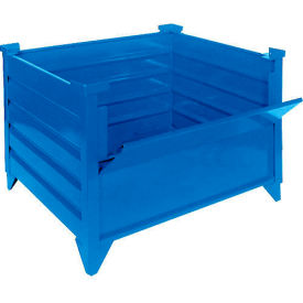 Global Industrial 800104BM Global Industrial™ Stackable Steel Container W/Drop Gate, 35"Lx35"Wx24"H, Blue image.