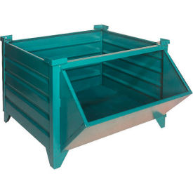Global Industrial 800110GJ Global Industrial™ Stackable Steel Container W/Hopper Front, 42"Lx35"Wx24"H, Green image.