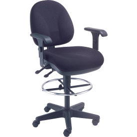 Global Industrial 808660BK Interion® Office Stool With Arms - Fabric - 360° Footrest - Black image.