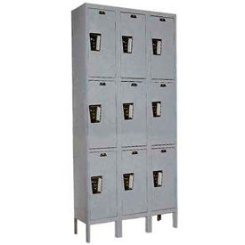 Hallowell UY3288-3A-HG Hallowell® 3-Tier 9 Door Maintenance-Free Quiet Locker, 36"W x 18"D x 78"H, Gray, Assembled image.