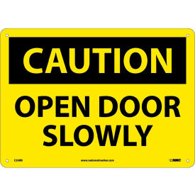 National Marker Company C55RB Safety Signs - Caution Open Door Slowly - Rigid Plastic 10"H X 14"W image.