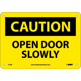 National Marker Company C55R Safety Signs - Caution Open Door Slowly - Rigid Plastic 7"H X 10"W image.