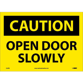 National Marker Company C55PB Safety Signs - Caution Open Door Slowly - Vinyl 10"H X 14"W image.