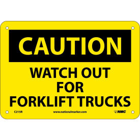 National Marker Company C215R Safety Signs - Caution Watch Out Forklift Trucks - Rigid Plastic 7"H X 10"W image.