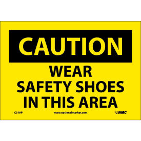 National Marker Company C379P Safety Signs - Caution Wear Safety Shoes - Vinyl 7"H X 10"W image.