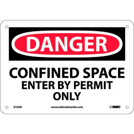 National Marker Company D162R Safety Signs - Danger Confined Space - Rigid Plastic 7"H X 10"W image.