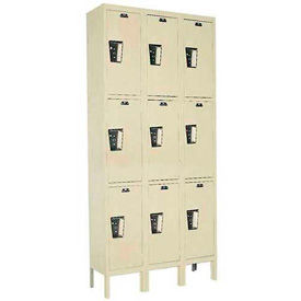 Hallowell UY3288-3A-PT Hallowell® 3-Tier 9 Door Maintenance-Free Quiet Locker, 36"W x 18"D x 78"H, Tan, Assembled image.