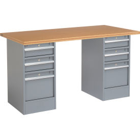 Global Industrial 72"W x 30"D Pedestal Workbench - 6 Drawers Shop Top Square Edge - Gray 