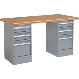 Global Industrial 72"W x 30"D Pedestal Workbench - 6 Drawers Shop Top Safety Edge - Gray 