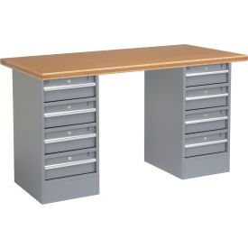 Global Industrial&#153; 72""W x 30""D Pedestal Workbench - 8 Drawers Shop Top Safety Edge - Gray