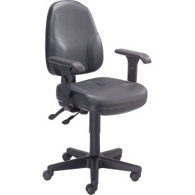 Global Industrial 506797 Interion® Task Chair With Mid Back & Adjustable Arms, Leather, Black image.