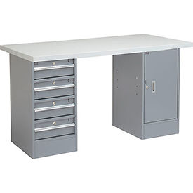 Global Industrial 607619 Global Industrial™ 72 x 30 Pedestal Workbench 4 Drawers & 1 Cabinet, Laminate Square Edge Gray image.