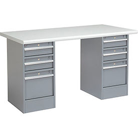 Global Industrial 607637 Global Industrial™ 72 x 30 Pedestal Workbench - 6 Drawers, Plastic Laminate Safety Edge - Gray image.