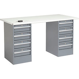 Global Industrial 607674 Global Industrial™ 60"W x 30"D Pedestal Workbench - 8 Drawers, ESD Safety Edge - Gray image.
