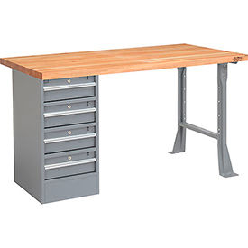 Global Industrial 607677 Global Industrial™ 72 x 30 Pedestal Workbench - 4 Drawers, Maple Block Square Edge - Gray image.