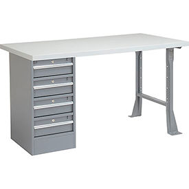 Global Industrial 607678 Global Industrial™ 60 x 30 Pedestal Workbench - 4 Drawers, Plastic Laminate Square Edge - Gray image.